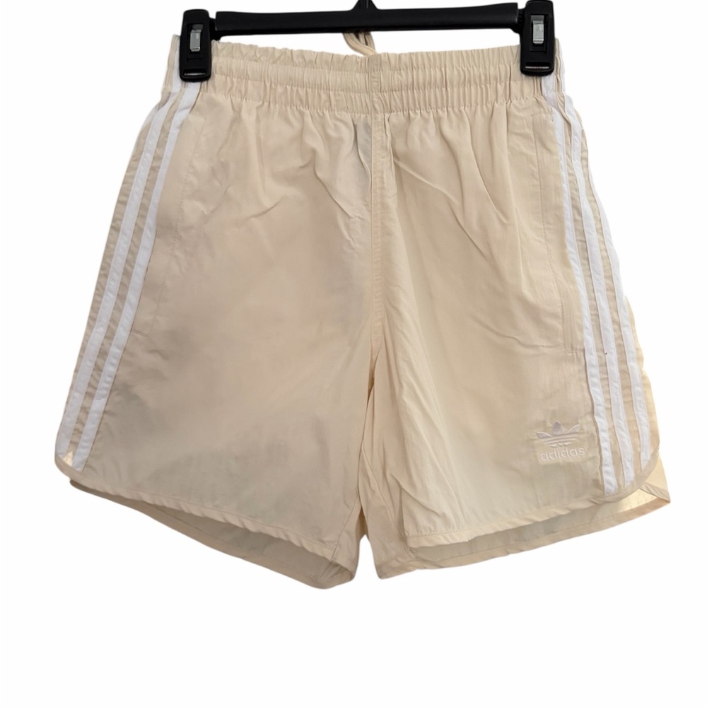 adidas Men's Beige Athletic Shorts with White 3-Stripes